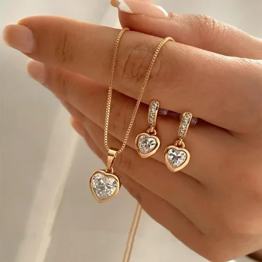 Conjunto de 3 piezas de joyería con colgante de corazón