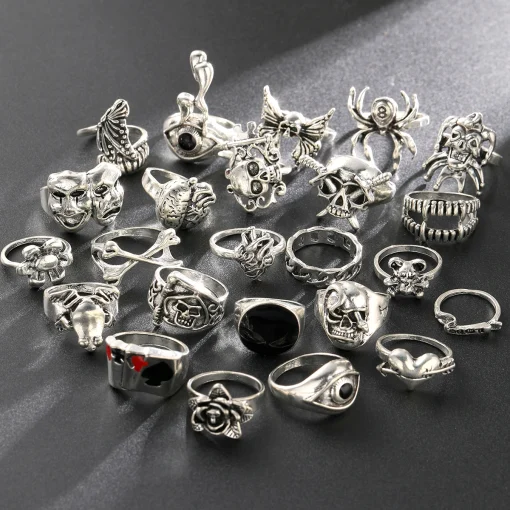 Conjunto de Anillos Góticos de Esqueleto