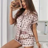 Conjunto de Pijama de Satén Estampado de Corazón