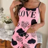 Conjunto de Pijamas Veraniego con Estampado de Corazones para Mujer