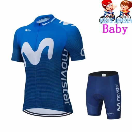 Conjunto de camiseta y pantalón de ciclismo verde flúor Movistar Kids