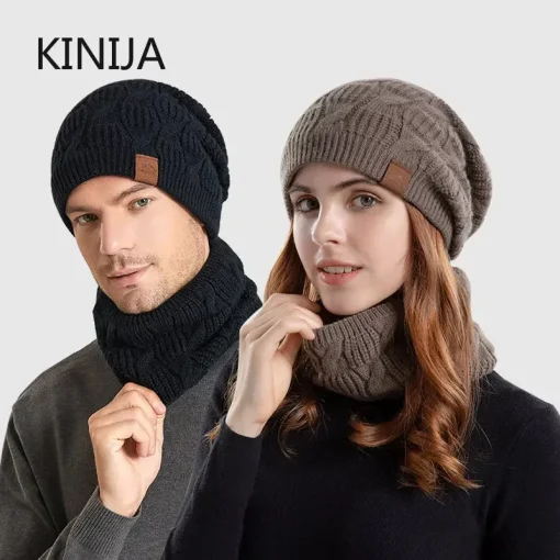 Conjunto de gorro y bufanda de invierno para mujer