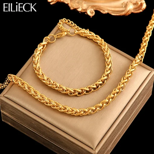 Conjunto de joyería de collar y brazalete de cadenas de acero inoxidable ELLIECK 316L chapado en oro de 18 quilates