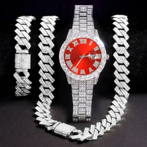 Conjunto de reloj de plata para hombre de 3 piezas