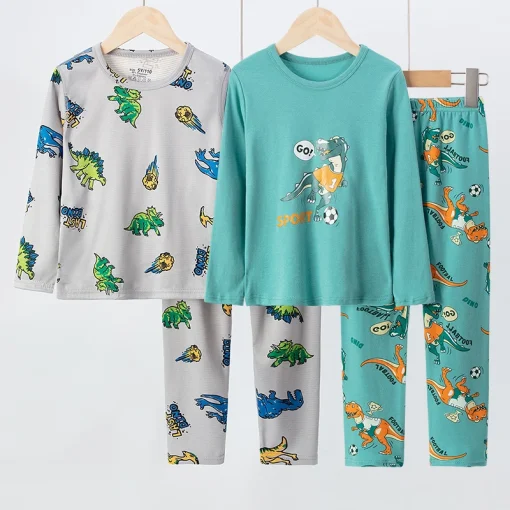 Conjunto de ropa interior de otoño y invierno para niños, de algodón con estampado de dinosaurios, mangas largas, cómodo