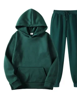 Conjunto deportivo de 2 piezas con capucha y pantalón largo de color liso para hombre y mujer