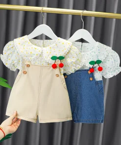 Conjuntos de ropa para bebé recién nacida de verano, camisa floral + peto denim