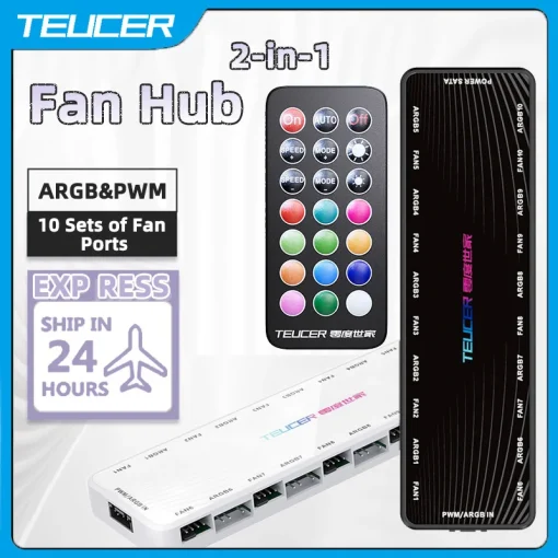 Controlador ARGB TEUCER 1 a 10 Hub ventiladores PWM