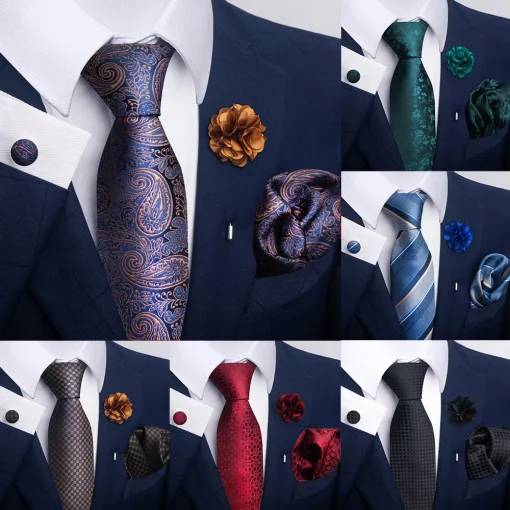 Corbatas de lujo para hombre, corbatas florales negras y doradas, pañuelo de cuello Paisley, gemelos y broche para bodas