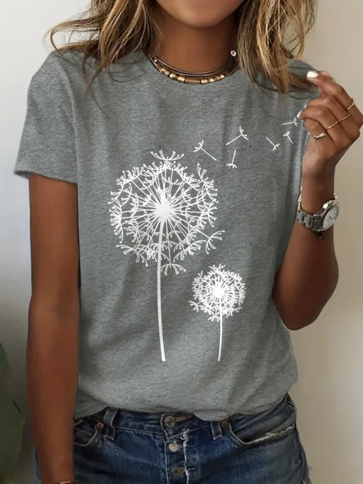 Dandelion Print Cuello Pico Camiseta