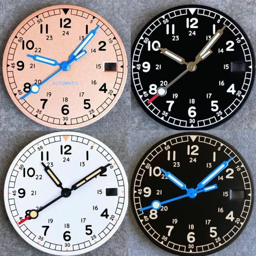 Dial de fecha estilo vintage de 29mm negro y rosa Pilot NH35 NH36 7S26