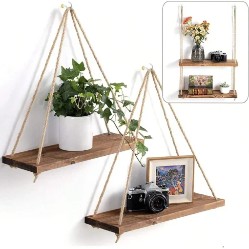 Estante de pared de cáñamo oscilante de madera 1PC