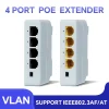 Extensor Ethernet PoE de 4 puertos de 100 Mbps con soporte para carril DIN