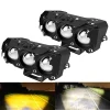 Faros antiniebla de foco LED para motocicleta, doble color, haz altobajo, para automóviles, camiones, todoterrenos y UTV, 12 V, 24 V, mini lente, luz de conducción