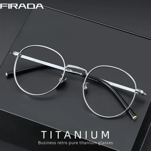 FIRADA Fashion Eyewear Gafas Redondas de Titanio Puro