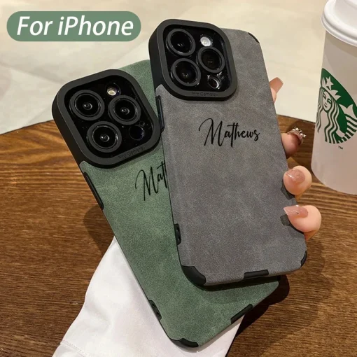 Funda personalizada antigolpes de cuero de cordero de lujo para iPhone