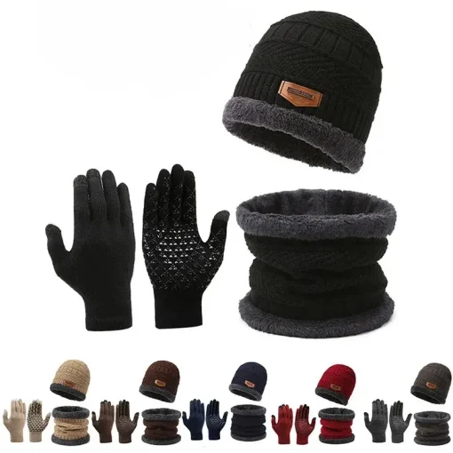 Gorra cortavientos, bufanda de invierno, guantes, escote 3pcs.