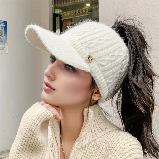 Gorra de punto con orejeras gruesa y cálida para mujer (otoño e invierno)