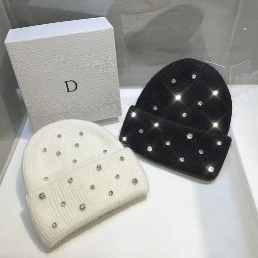 Gorra de punto de lujo con cuentas de diamantes de imitación