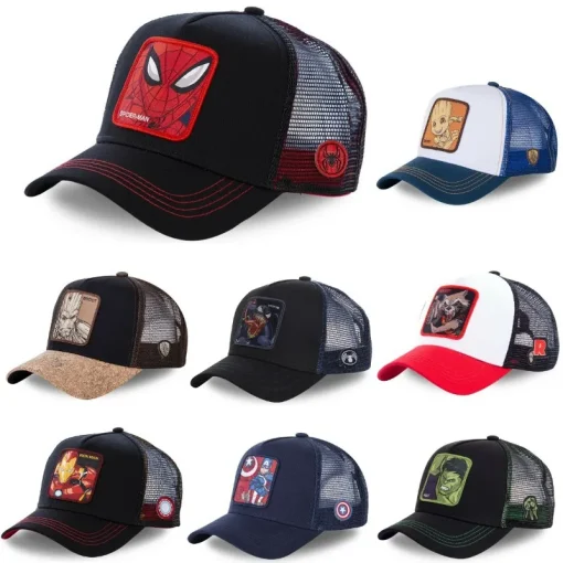 Gorra snapback de béisbol de algodón de alta calidad, estilos Marvel, anime, dibujos animados, hombre, mujer, hip hop, camionero de malla, dropshipping