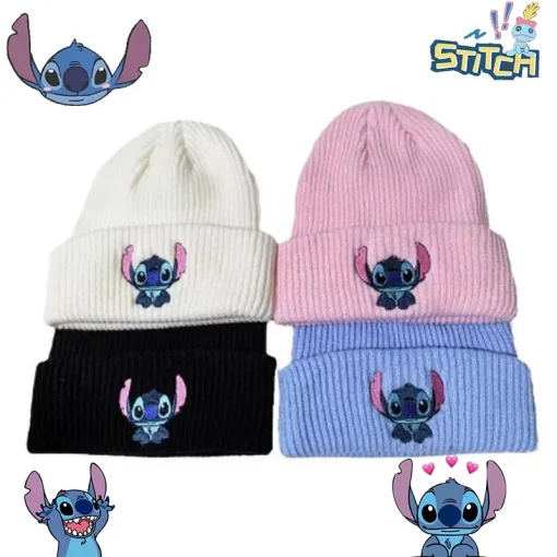 Gorro Tejido Bordado de Stitch Kawaii