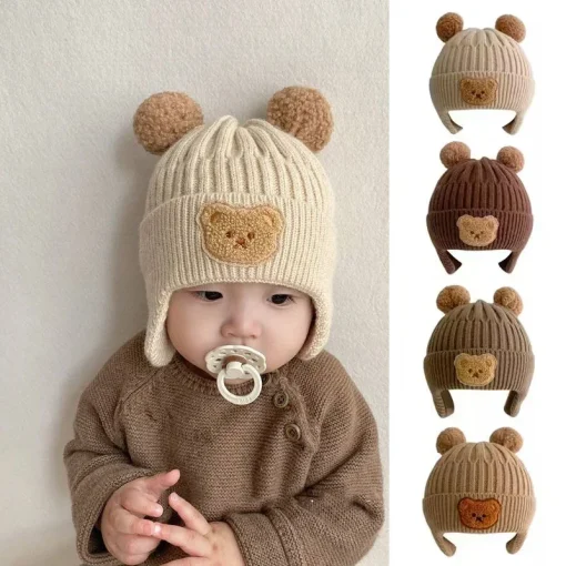 Gorro bebé lana oso protección orejas