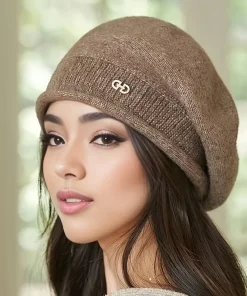 Gorro de lana elástico con bolsillo para mujer