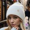 Gorros de punto con puños de metal para mujer, invierno