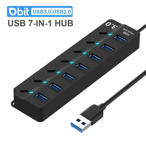 HUB USB 3.02.0 DBIT, divisor USB 7 en 1