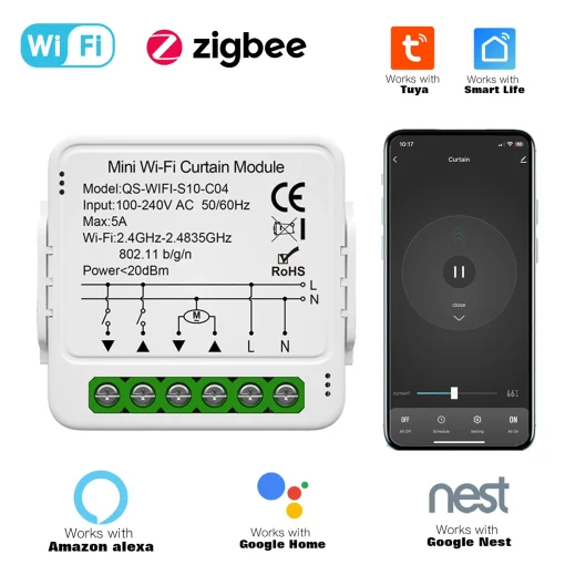 Interruptor inteligente modular para cortina Tuya WiFi Zigbee