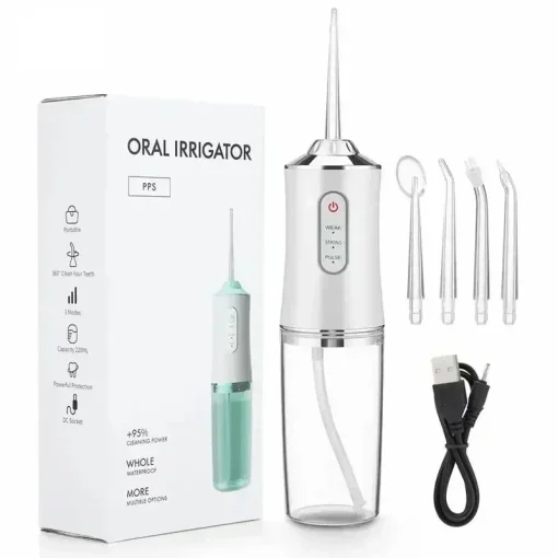 Irrigador bucal USB portátil con hilo dental