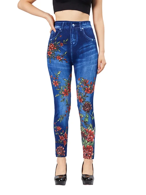 Jeggings azules ajustados CUHAKCI con estampado floral