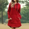 Jolee Mujer Casual Holgadas Color Único Sudaderas Estilos Largas Sudadera Casual Bolsillo Grande Hoodie kpop Vestido Sudadera