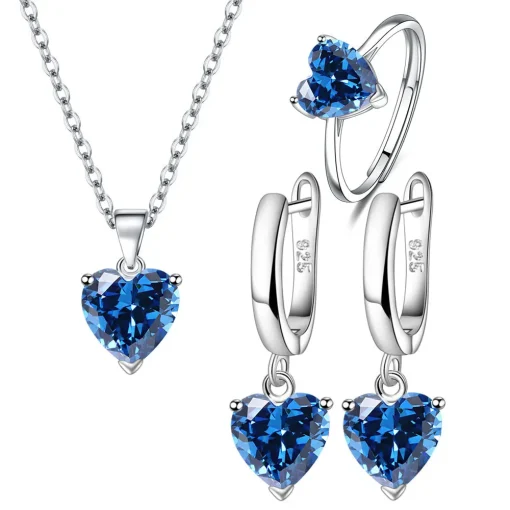 Joyas de plata 925 para mujer, juego de anillos, pendientes, collar