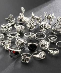 Juego de 24 Anillos Unisex de Esqueleto Gótico