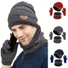 Juego de 3 pzas de gorro tejido, bufandas y guantes para pantalla táctil, suave y abrigado forrado de forro polar