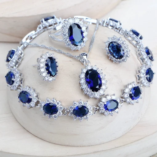 Juego de Joyas 925 Plata Zirconia Azul