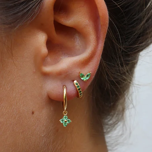 Juego de aretes de aro triángulo de cristal verde