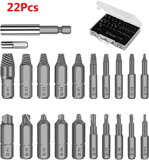 Juego de brocas extractoras de tornillos 22 piezas