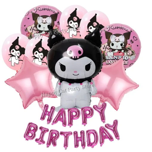 Juego de globos de Kuromi Banner de feliz cumpleaños