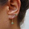 Juego de pendientes de aro de circonita cristalina verde de acero inoxidable para mujer