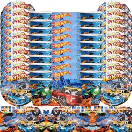 Juego de vajilla desechable de papel de 61 piezas Hot Wheels