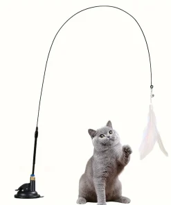 Juguete interactivo para gatos con varita de plumas y cascabel