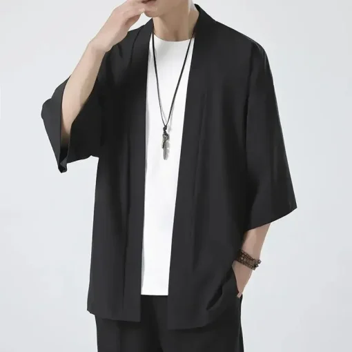 Kimonos casuales de hombre yukatas ligeros cardigan negro