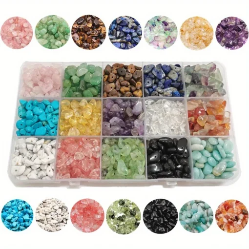 Kit de joyería para hacer collarespulseras DIY, 450 piedras preciosas irregulares de grava natural (5-8 mm)