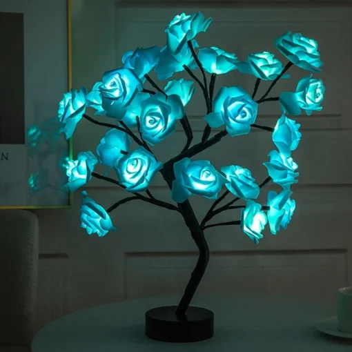 Lámpara LED mesa árbol rosa flor