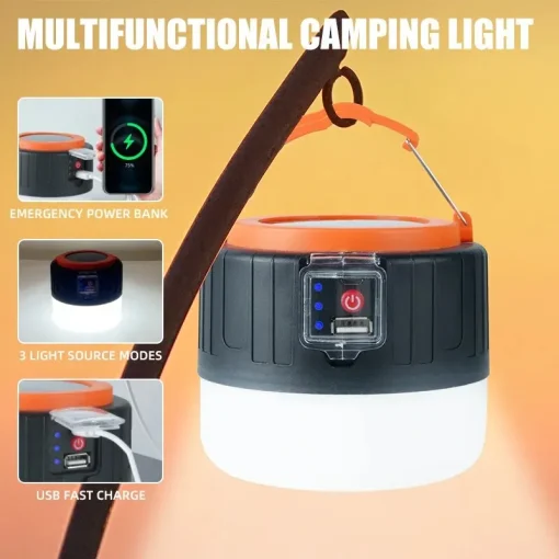 Lámpara LED solar de camping recargable USB portátil