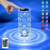 Lámpara de mesa de noche LED de cristal táctil rosa recargable 16 colores