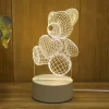 Lámpara de oso creativa en 3D de acrílico y LED USB