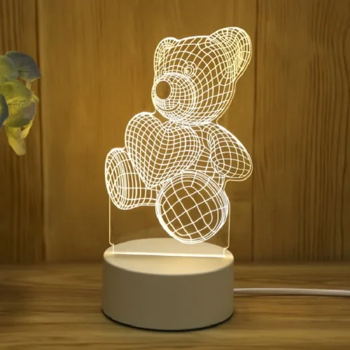 Lámpara de oso creativa en 3D de acrílico y LED USB